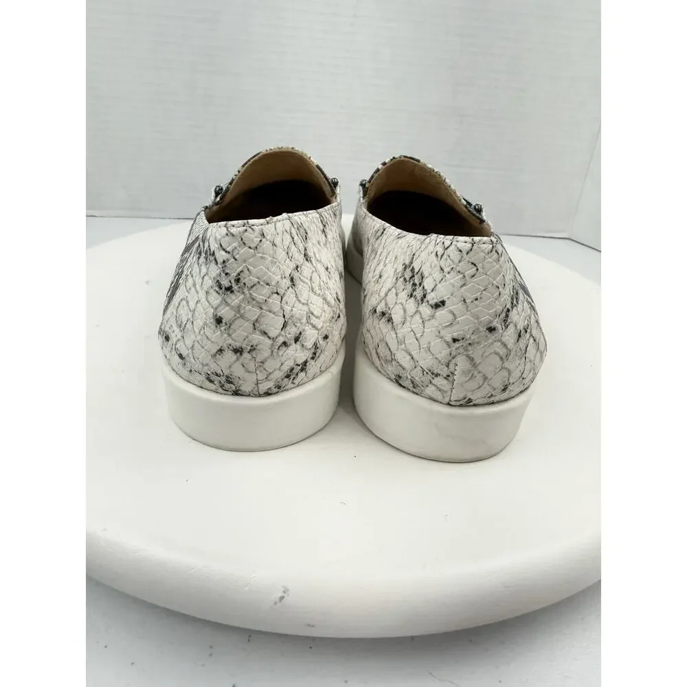 Naturalizer Ranger Womens Sz‎ 7.5M Slip On Moccasin Shoes White Black Snake Skin